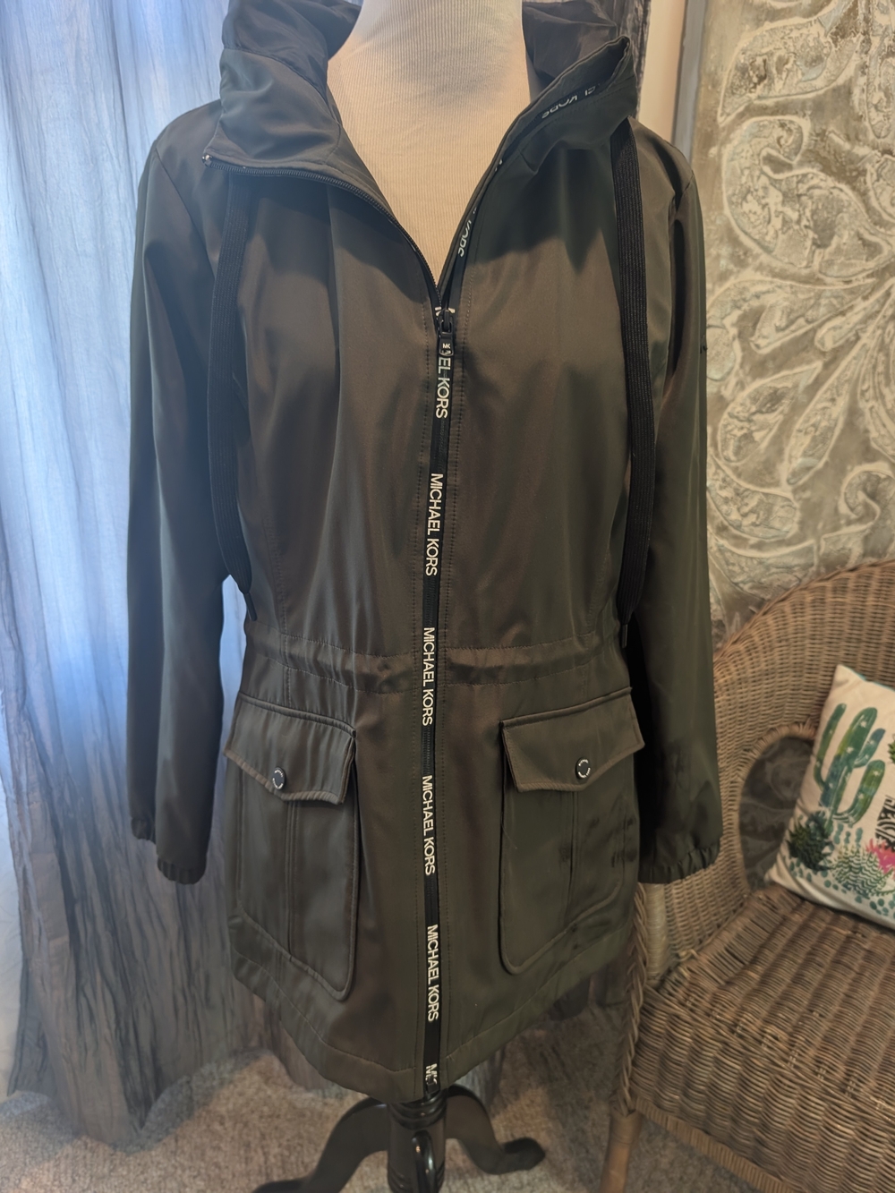Michael Kors Olive Green Hooded Trench Parka
